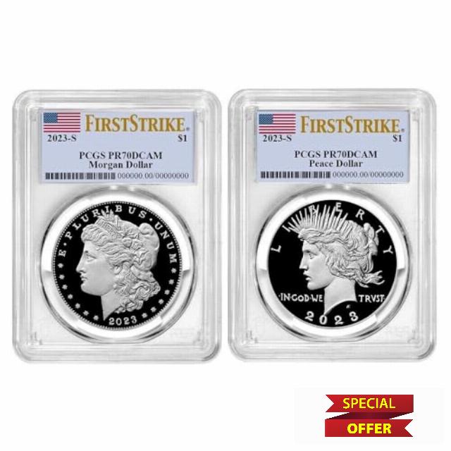 2023 S 2023-S Proof Morgan & Peace Silver Dollar (PR70) PCGS First Strike FS Flag Label $1 PCGS PR-70