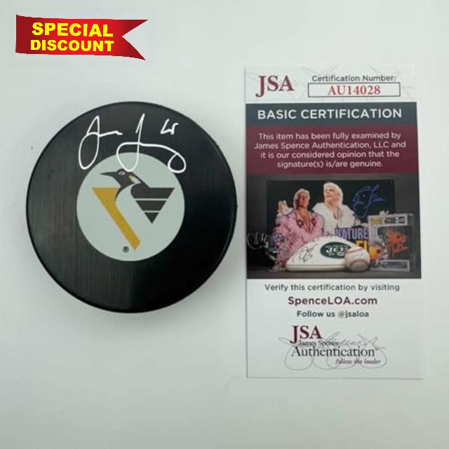 Autographed/Signed Jaromir Jagr Pittsburgh Penguins Logo Hockey Puck JSA COA