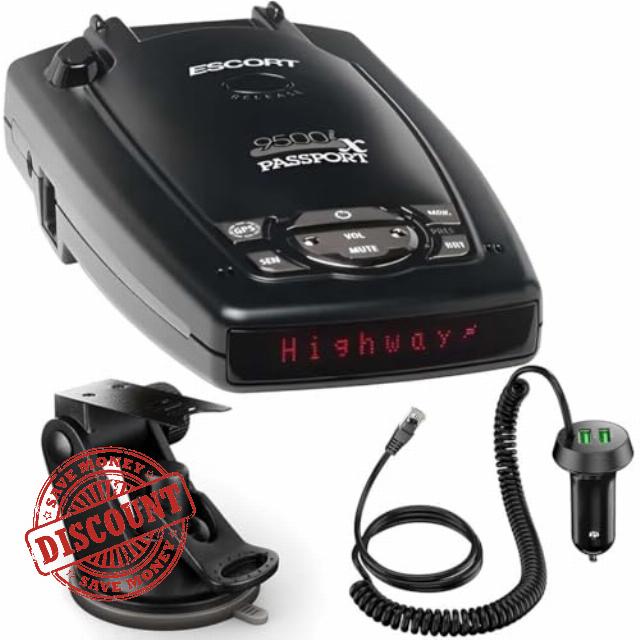 Escort Passport 9500iX Radar Detector Bundle - includes Dual-USB Car Charger Power Cord & Suction Cup Mount - Best Radar Detector with Long-Range