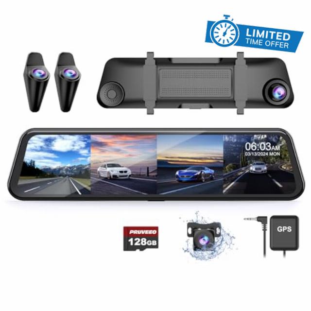 PRUVEEO H5-4CH 12'' Rear View Mirror Camera