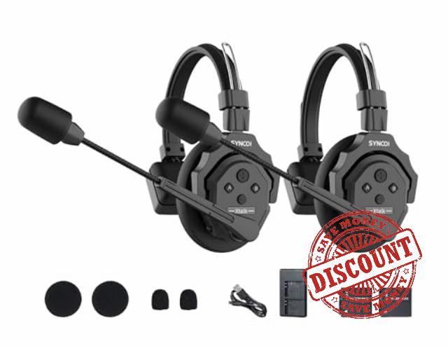 SYNCO XTalk X2 2.4GHz Wireless Headset with Microphone Intercom System Random Master Device Design for Movie Shoot Live Show Stage Performance (2PCS)