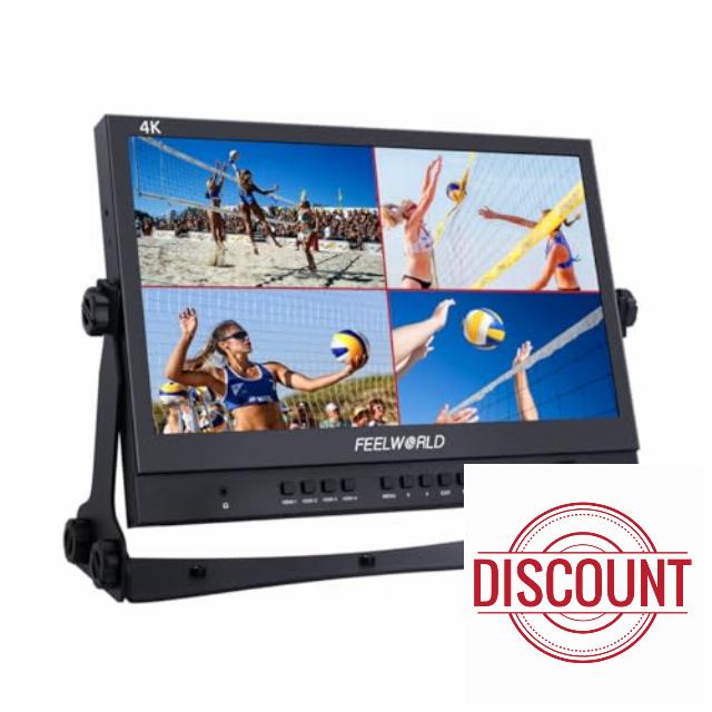 FEELWORLD ATEM156 Quad-Split Monitor 4K 15.6" director’s monitor with 4 x HDMI I/O Live Streaming Broadcast Monitor for Switchers