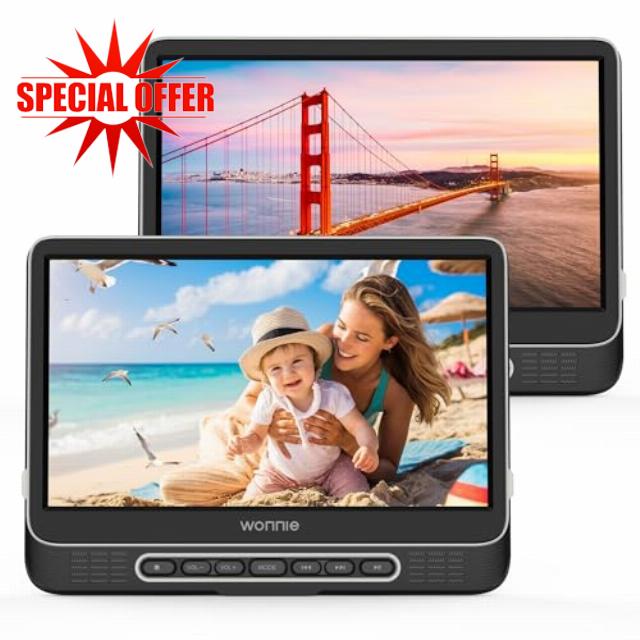 WONNIE 12" Two Car DVD Players Dual Screen Portable DVD Players for Car Headrest with 5-Hour Rechargeable Battery