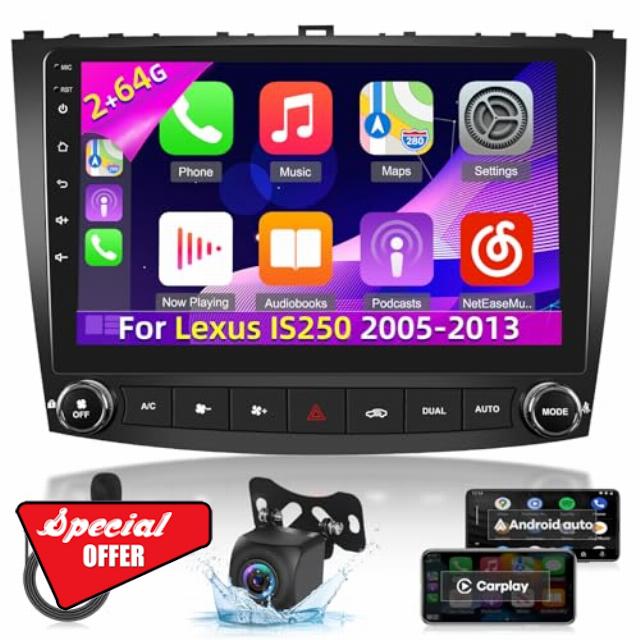 Car Radio for Lexus IS250 2005-2013 with Wireless Carplay & Android Auto - 8 Core Android 13 2+64G - 10 Inch Touchscreen Radio with WiFi & 32EQ DSP + AHD Rear View Camera