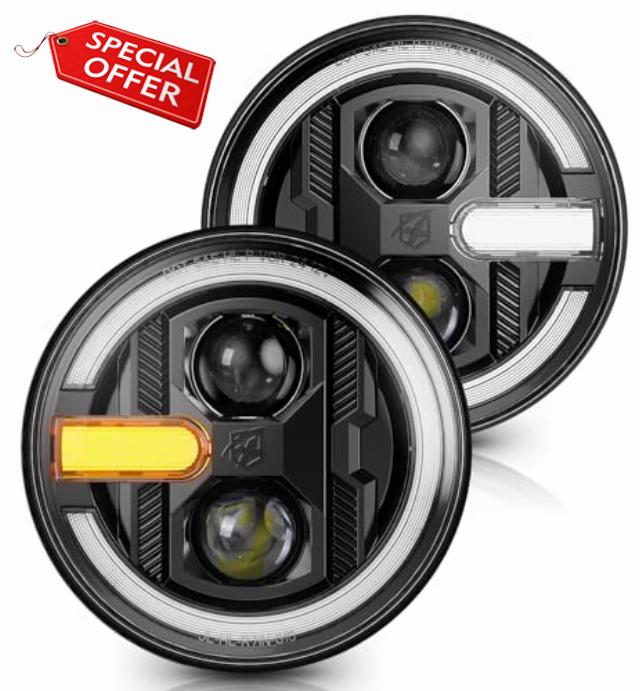 Xprite 2024 Upgraded 1200% Bright JK LED Headlights | DRL | Turn Signal | Hi/Lo Beam | Patented Design | 7" Round LED Headlights Fits 1997-2018 Jeep Wrangler JK JKU LJ TJ Hummer H1 H2 | DOT Approved