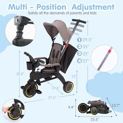 5 in 1 Compact Folding Toddler Bike w/Removable Push Handle