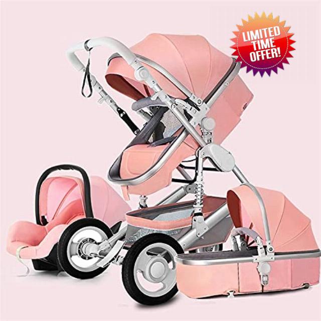 Luxury Baby Stroller 2 in 1 with Separate Carrycot ?Foldable Strolle 360 Degrees Rotation High Baby Carriage Landscape Stroller for Newborn,Over(Color:Pink)