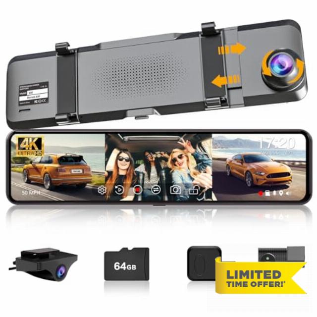 3-Channel Rear View Mirror Camera 11"