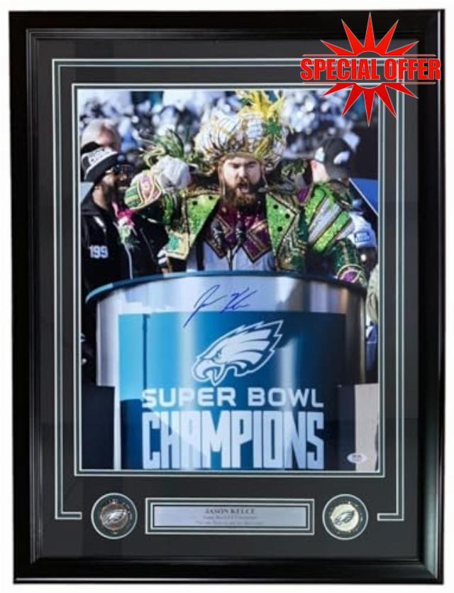 Jason Kelce Signed Framed 16x20 Philadelphia SB52 Parade Photo PSA ITP Hologram