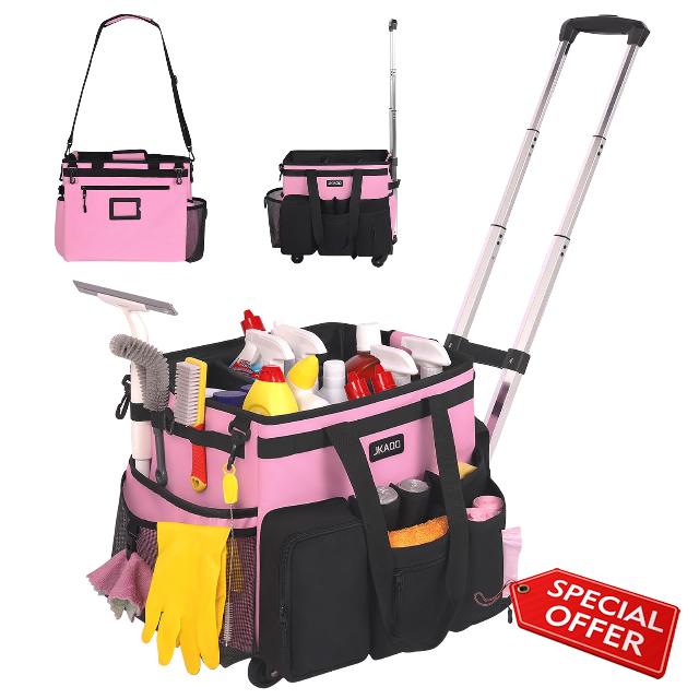 Large Rolling Cleaning Caddy Bag with Detachable Trolley