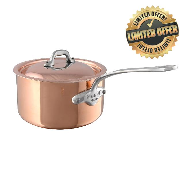 Mauviel M'Heritage 150 S 1.5mm Polished Copper & Stainless Steel Sauce Pan With Curved Lid And Cast Stainless Steel Handle