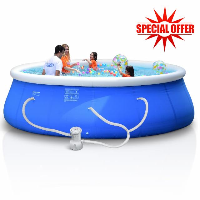 12ft x 33in Round Inflatable above Ground Swimming Pool Fast Easy to Set Up Blow Up Pool Set with 530 GPH Filter Pump for Summer Outdoor Garden Backyard Childen Adults