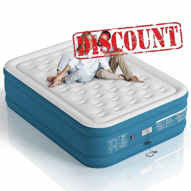 Queen Air Mattress20Inch luxury Inflatable Mattress Built-in High-end Inflatable Pump Push Button Start1-3Minutes Fast Inflate/Deflate/Full Air Auto Stop/Missing Air Auto Replenish White & Blue