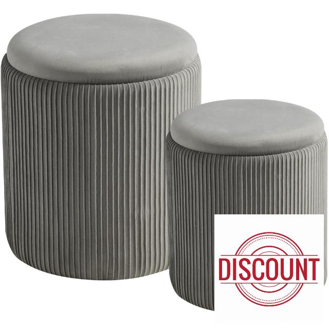 Round Set of 2 Ottoman with Storage-Upholstered Velvet Vanity Stool for Makeup Multifunctional Ottomans Coffee Table Padded Seat Foot Rest for Living Room&Bedroom (Ligth Grey)