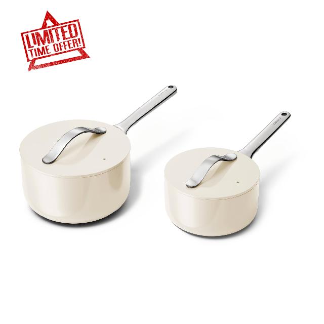 Caraway Nonstick Ceramic Sauce Pans with Lids (3 qt & 1.75 qt) - Non Toxic