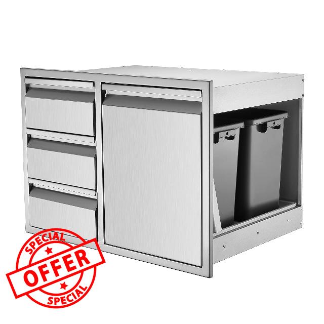 Outdoor Kitchen Drawers Combo 28Wx20Dx20H in Outdoor Kitchen Triple Drawers&2 Trash Can Drawers Stainless Steel Outdoor Kitchen Canbinets for Outdoor Kitchen BBQ Island