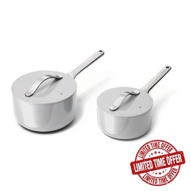 Caraway Nonstick Ceramic Sauce Pans with Lids (3 qt & 1.75 qt) - Non Toxic