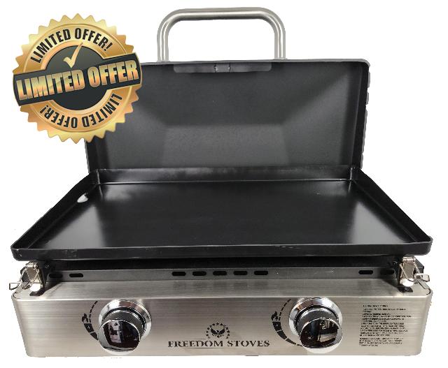 Freedom Stove 29" Easy Clean Non Stick Ceramic Coated Flat Top Propane Gas Griddle With Locking Lid Includes Utensils