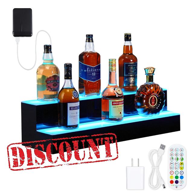 LED Lighted Liquor Bottle Display Shelf - 2-Step