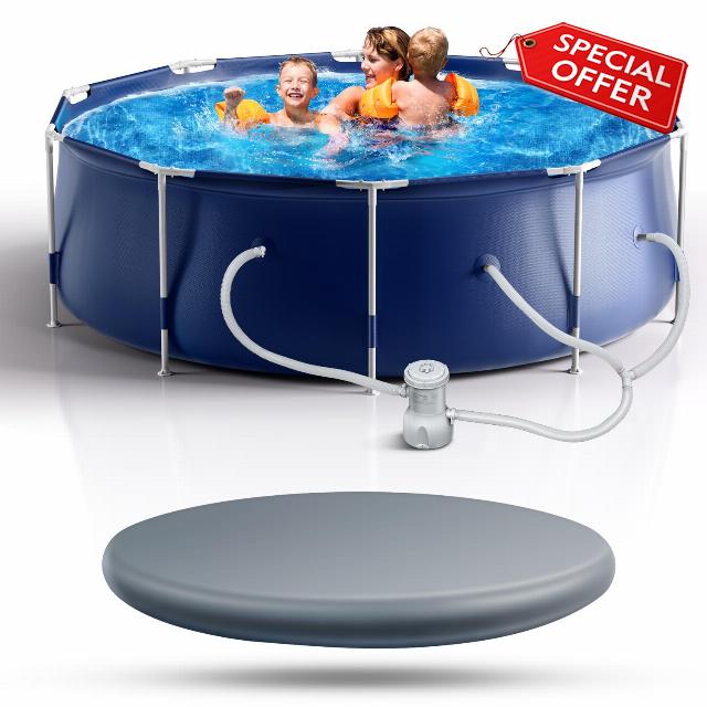 Cool Round Framed Swimming Pool 10' X 30" Round Pool above Ground Sturdy Steel Frame above Ground Pool Set with 530 GPH Filter Pump and Secure Pool Cover for Backyard