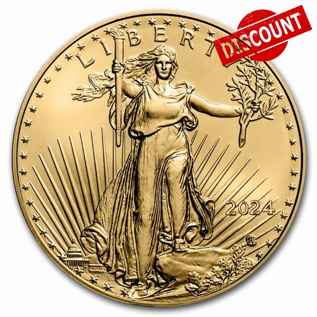 2024 - American Gold Eagle 1/10th oz Bullion Coin with Certificate of Authenticity $5 Seller Uncirculated