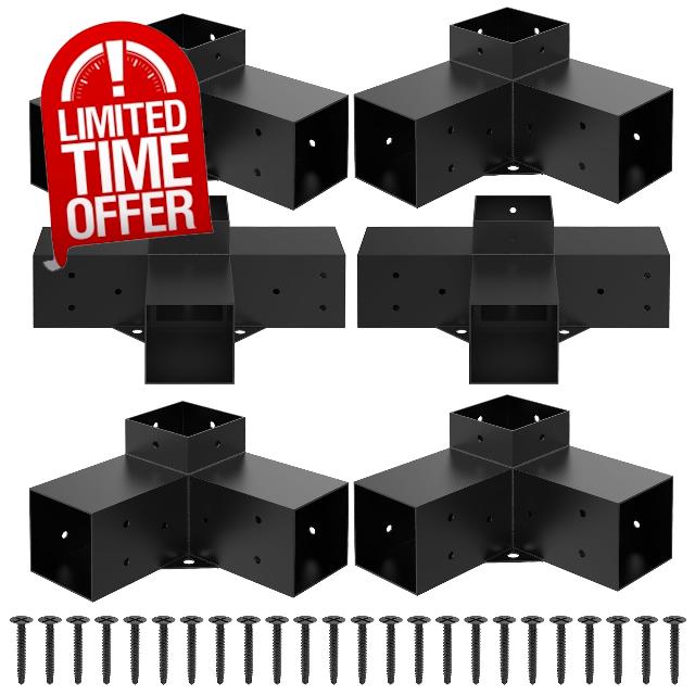 Heavy Alloy Steel Pergola Kit with 3-Way Brackets for 4"x 4" (Actual 3.6" X 3.6") Lumber,DIY Pergola Brackets Suitable for Pergolas,Gardens,and Metal Gazebo Kits - includes Screws