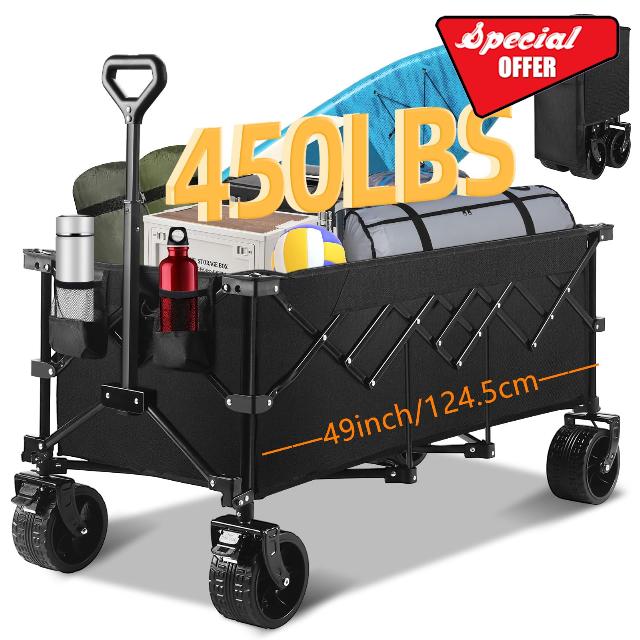 49''L Collapsible Foldable Extended Wagon with 450lbs Weight Capacity