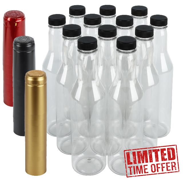 Clear Plastic Wine Bottles Caps Lids and Shrinks
