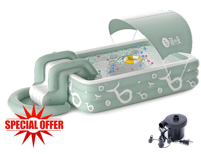 Inflatable Pool with Canopy and Slide - Large Inflatable Swimming Pool for Persons