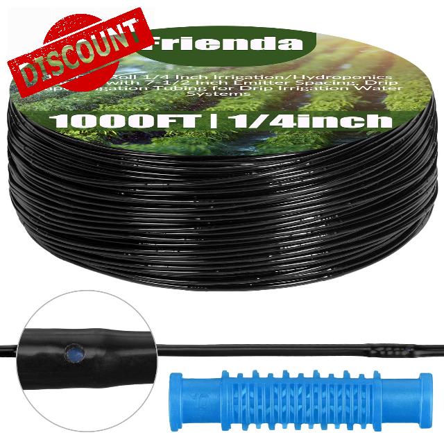 1000 ft Roll 1/4 Inch Irrigation Hydroponics Drip line Tubing with 7-1/2 Inch Emitter Spacing