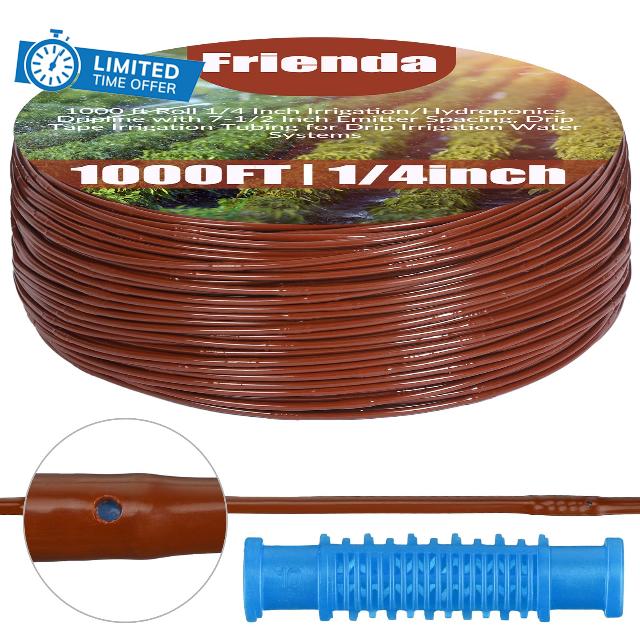 1000 ft Roll 1/4 Inch Irrigation Hydroponics Drip line Tubing with 7-1/2 Inch Emitter Spacing