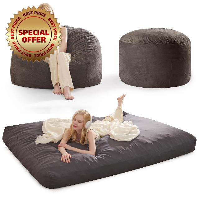 Bean Bag Chair Bed - Bean Bag Bed with Luxury 230GSM Suede Washable Cover