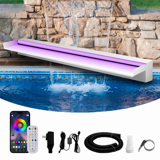 Waterfall Spillway Stainless Steel Pond Waterfalls with Color Changing LED Light