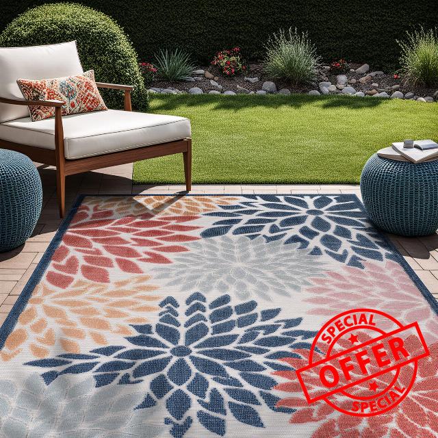 Beverly Rug Outdoor Rug 6x9 Modern Floral Tropical Area Rugs for Indoor and Outdoor Patio Easy to Clean Non Shedding Living Room Porch Garden Washable Outside Carpet (6 x 9 Multicolor)