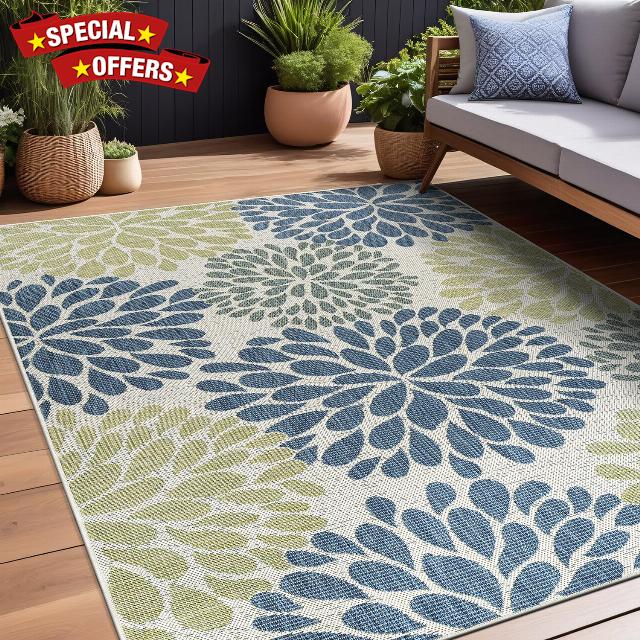 Beverly Rug Outdoor Rug 8x10 Modern Exotic Tropical Leaf Area Rugs for Indoor and Outdoor Patio Deck Porch Garden Water Resistant Washable Outside Carpet (8 x 10 Olive)