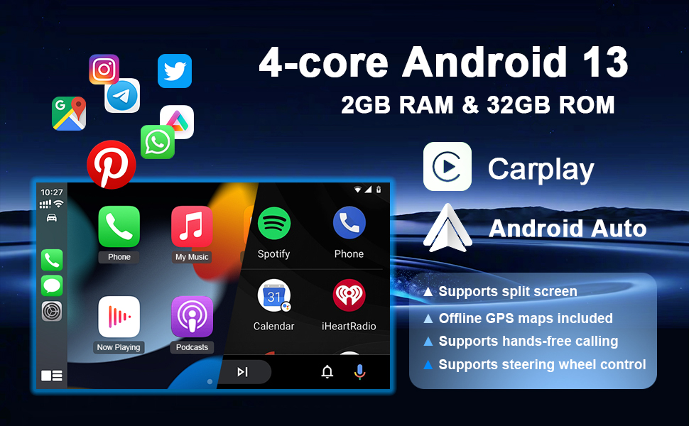 Double Din Car Stereo with Carplay,Car Bluetooth FM Car Radio,Backup Camera