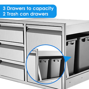 outdoor kitchen drawers combo stainless steel large bbq storage canbinets 3 drawers 2 trash cans