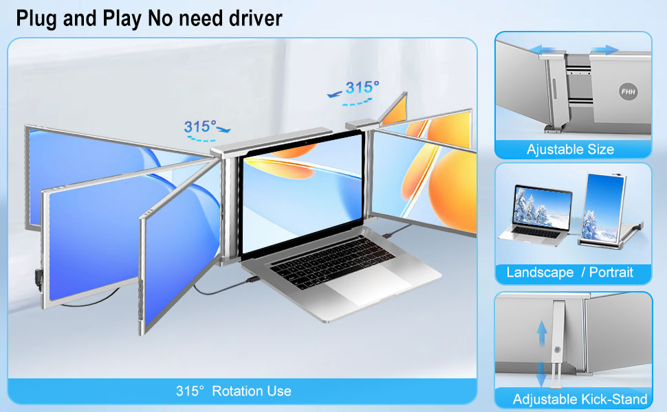 Laptop Screen Extende FHD 1080P Triple Monitor for Laptop Extension Portable Dual Monitor Screen-2