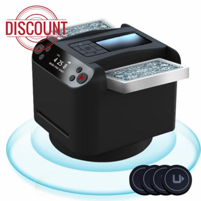 Automatic Card Shuffler 360° Rotating Card Shuffling+Dealing Machine Ultra Quiet Rechargeable Including Four Wireless Callers Works with UNO