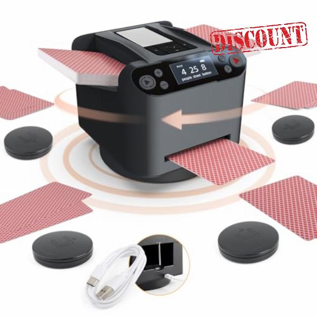Automatic Card Shuffler and Dealer 360°Rotating for UNO Card Shuffling and 2 Decks Dealing Playing Card Dispenser Distribution Machine (2 in 1)
