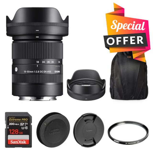 Sigma 18-50mm F2.8 DC DN Contemporary Lens for Sony E-Mount with Tiffen 55mm UV Protector Filter