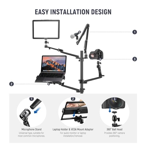 Overhead Camera Mount Floor Stand with Mic Boom Arm