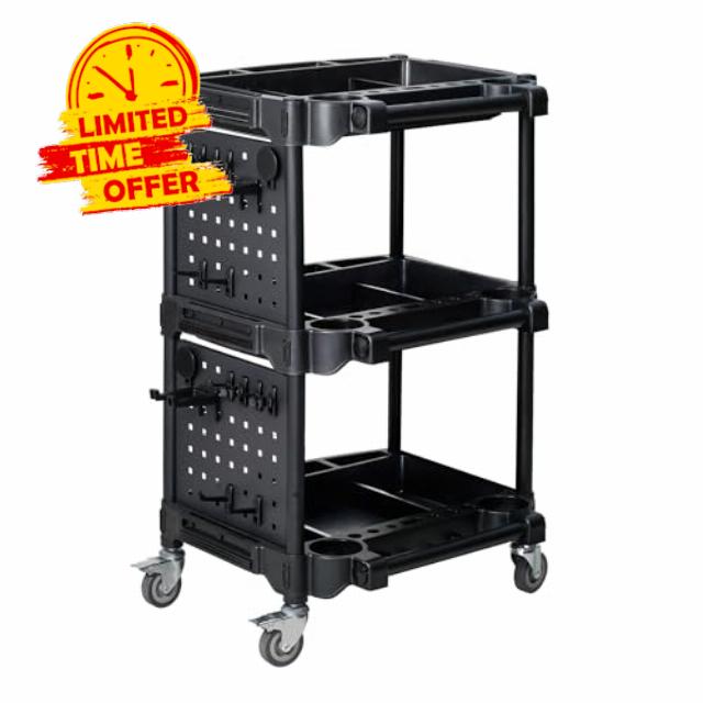 Auto Detailing Tool Cart with Pegboard-Car Detailing Organizer for Garage DIY Home Studio Projects