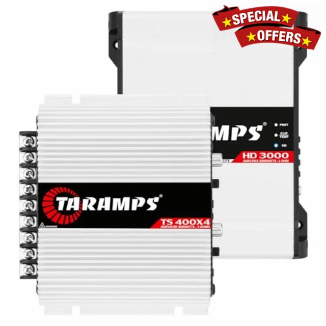 Taramps HD 3000 1 Ohm Class D monoblock car Audio amp 3000 watts RMS + Taramps TS 400x4 2 Ohms Full Range 4 Channels 400W RMS car Amplifier Bundle