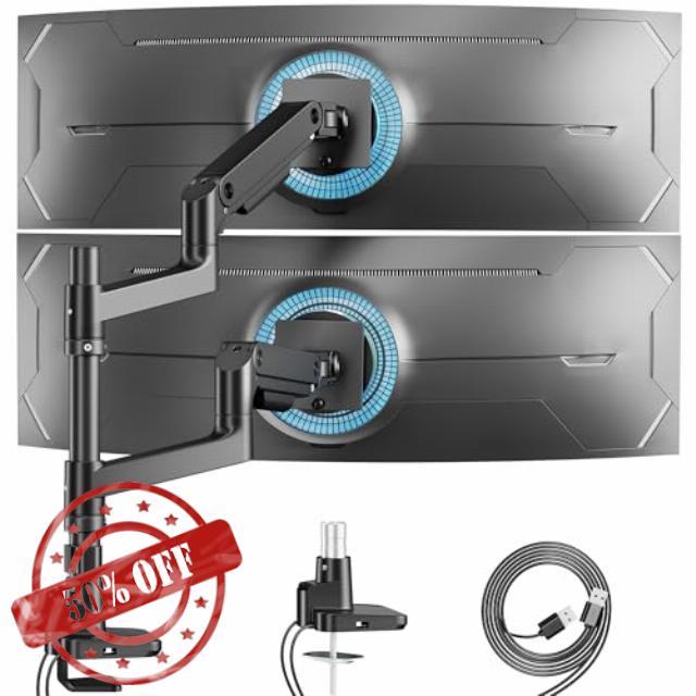 Dual Monitor Arm for Ultrawide Heavy Duty Curved Monitor Stacking