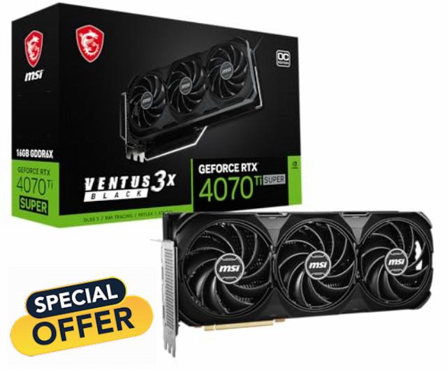 MSI GeForce RTX 4070 Ti Super 16G Ventus 3X Black OC Graphics Card (NVIDIA RTX 4070 Ti Super
