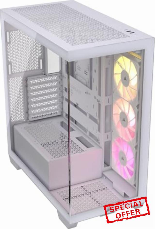 CORSAIR 3500X ARGB Mid-Tower ATX PC Case – Panoramic Tempered Glass – Reverse Connection Motherboard Compatible – 3X CORSAIR RS120 ARGB Fans Included – White