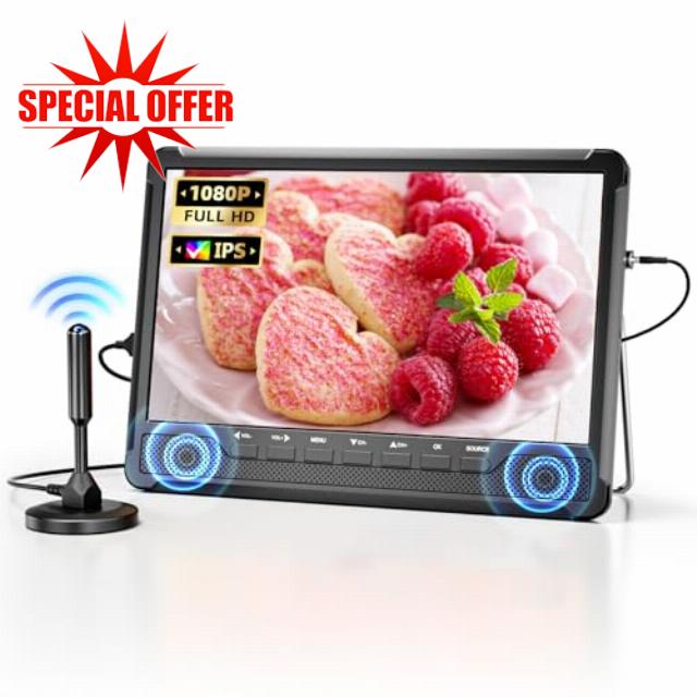 10.5” Portable TV for Camping - Rechargeable Small TV