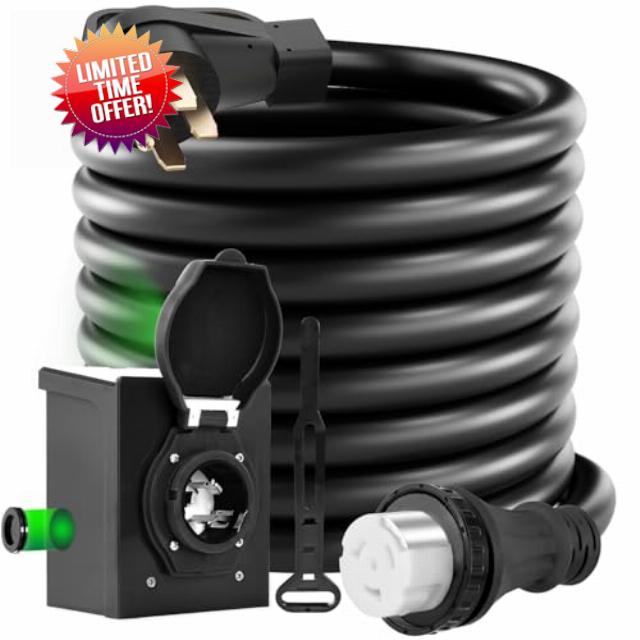 50A 15FT Generators Cord and Pre-Drilled Power Inlet Box