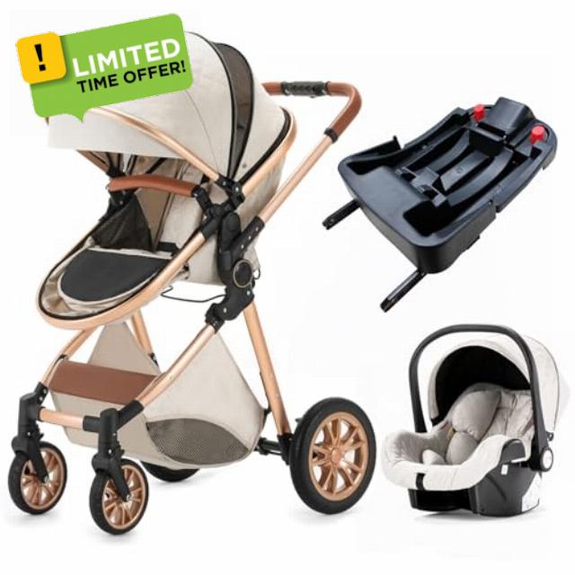 Baby Stroller,Adjustable Reversible Infant Pushchair,One- Button Folding Newborn Pram,Lightweight Portable Aluminum Frame Stroller with Trifold Retractable Zippered Canopy